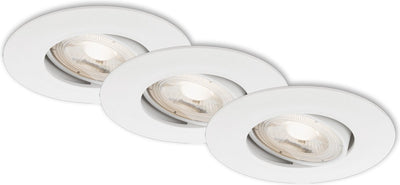 Briloner kulana – Einbaustrahler 3er-Set – dimmbar – drehbare Einbauleuchten – 3 x LED 5 W 460 lm – Lichtfarbe: Warmweiß – Einbautiefe: 30 mm – Einbaumaße: 68 mm – Produkt: ø90 mm – Weiß