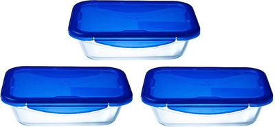 Pyrex - Cook Go Lunchbox mit Deckel 800 ml 3er-Set - transparent blau