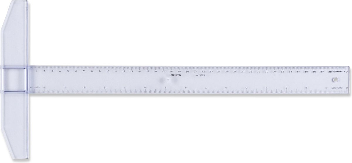Aristo Zeichenhaken – Länge 40 cm – mm cm Zoll-Skala – kristallklares Plexiglas – mit rutschfesten Noppen – AR-23174