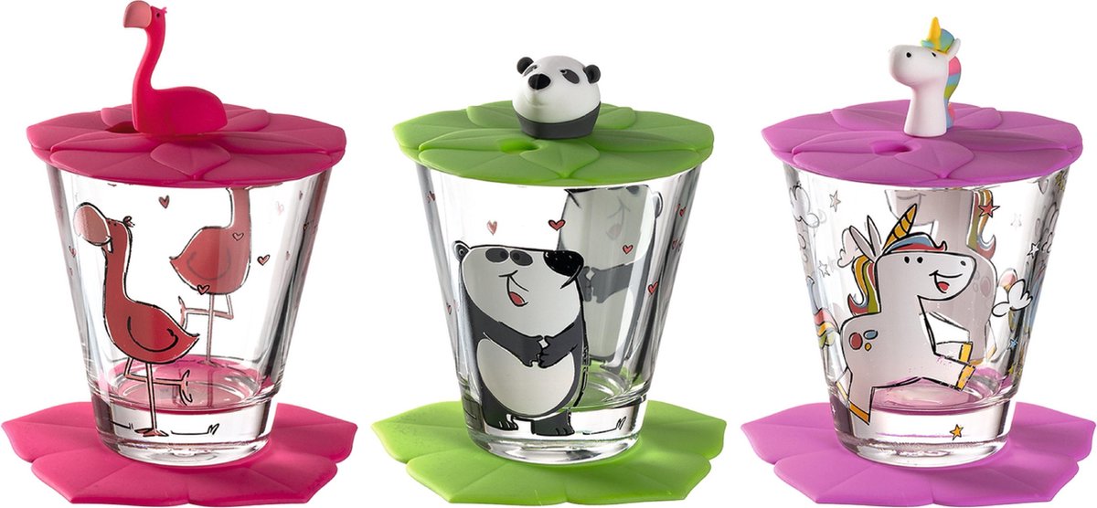 Leonardo Bambini Trinkset Flamingo, Panda, Einhorn - 9-teilig