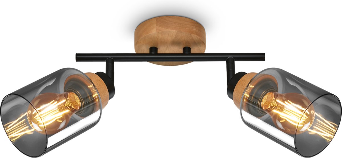 Briloner - Hema - Spot, mit Holz, Rauchglas, 2x E27 max. 10w