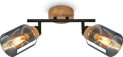 Briloner - Hema - Spot, mit Holz, Rauchglas, 2x E27 max. 10w