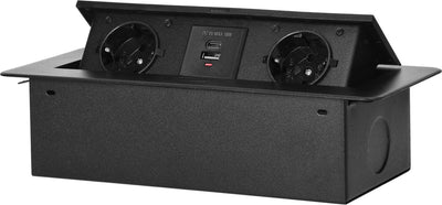 Orno Pop-Up-Steckdosenleiste – 2 Steckdosen – USB A und USB C – Einbau-Steckdosenleiste ohne Kabel – Schwarz