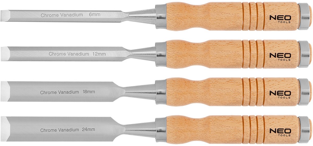 Neo 37-800 - Holzmeißel-Set - 6-24 mm - 4-teilig - Holzgriff