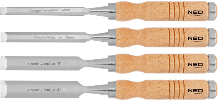 Neo 37-800 - Holzmeißel-Set - 6-24 mm - 4-teilig - Holzgriff