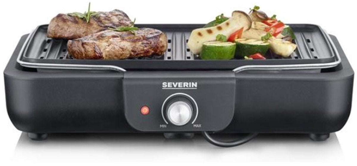 Severin pg 8556 – elektrischer Tischgrill – 2300 W – 230 °C – gerippte Grillplatte – schwarzer Edelstahl