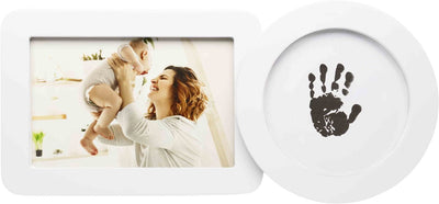 Glückliche Hände – Baby-Hand-Fußabdruck-Rahmen ohne Tinte – tintenloser Fotorahmen mit Fotofach – inklusive tintenfreiem Pad – sichere Reinigung für Neugeborene – weißes modernes Design 30 x 13 x 3 cm – perfektes Mutterschaftsgeschenk