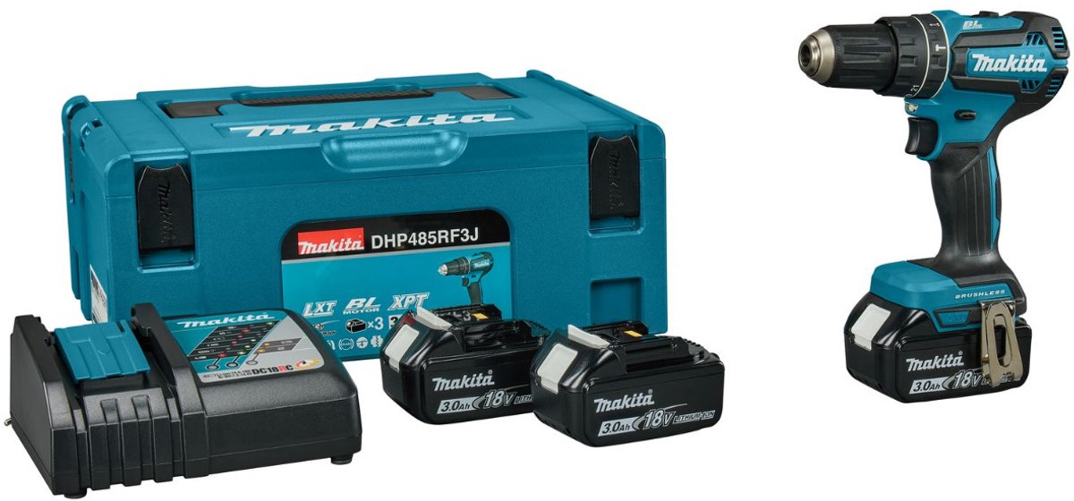 Makita dhp485rf3j Akku-Schlagbohrschrauber 18 V 3 x 3,0 Ah in Mbox