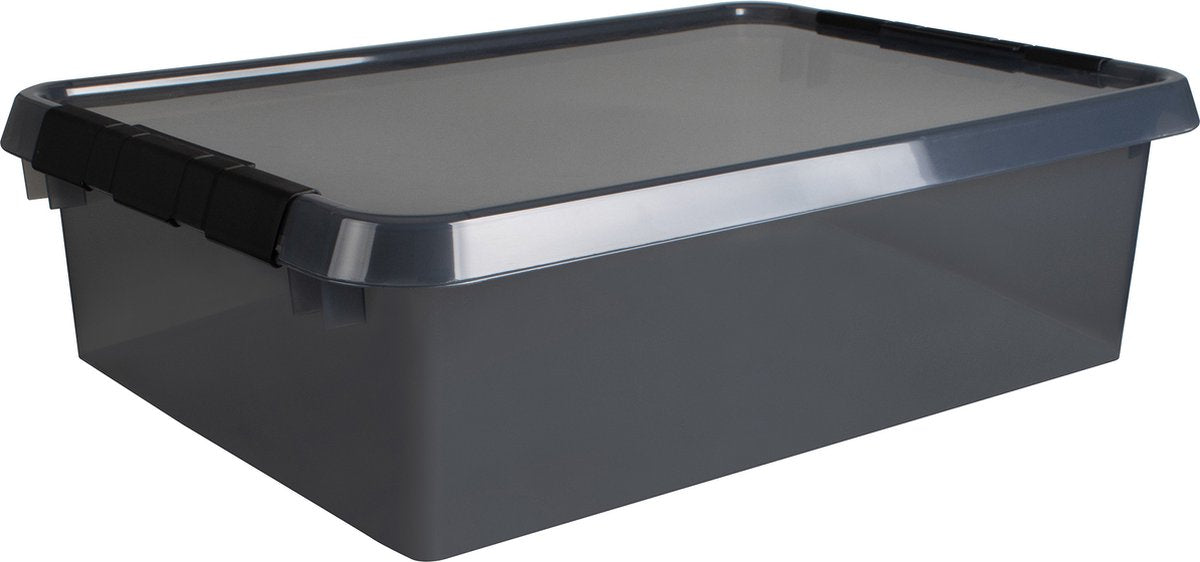 Comfort Line Aufbewahrungsbox 32 Liter transparent grau schwarz 60 x 40 x 18 cm | 2 Stk