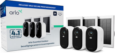 Drahtlose Arlo Essential 2K-Überwachungskamera für den Außenbereich und Solarmodule – 3 Kameras, 3 Solarmodule