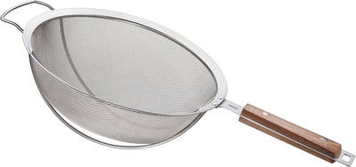 Gefu Passo-Sieb – 24 cm – Edelstahlsieb mit Griff aus Walnussholz – feinmaschig – professionelles Küchensieb