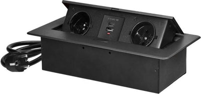Orno Schreibtisch-Steckdosenleiste mit USB A C – Pop-up-Steckdosenleiste mit 2 Steckdosen – integrierter Verteilerstecker mit Edelstahl-Finish – Verteilerkasten mit 1,5 Meter Kabel – für max. 3680 Watt - Stifterde - Anthrazit