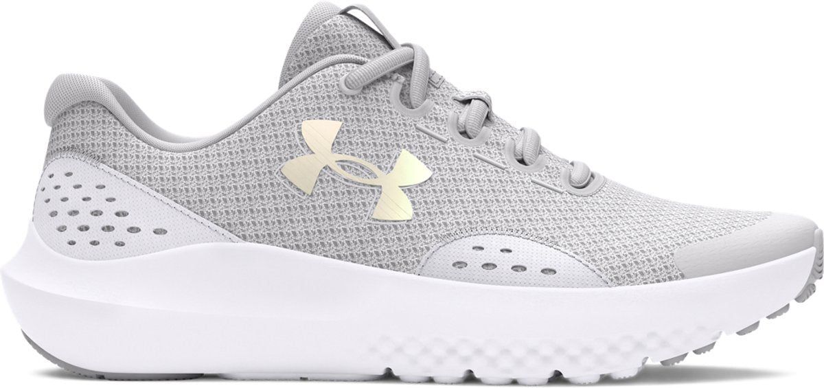 Under Armour UA GGs Surge 4-Gry Mädchen-Sportschuhe – Halo-Grau – Weiß – schillernd
