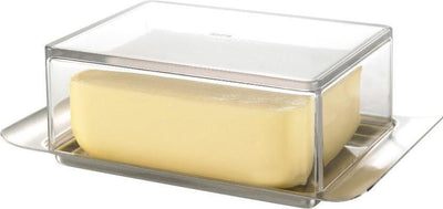 Gefu Brunch-Butterdose 250 g – 18 x 12 cm – Edelstahl-Kunststoff – transparenter Deckel