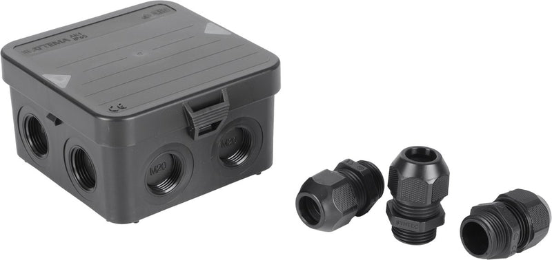 Attema Kabelbox M20 – Schwarz – 3 Kabelverschraubungen – IP65