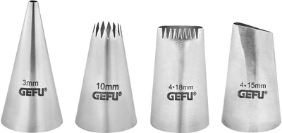 Gefu Decore Spritztüllen-Set – 4-teilig – Spritztüllen aus Edelstahl – für Kuchen, Gebäck und Desserts – spülmaschinenfest