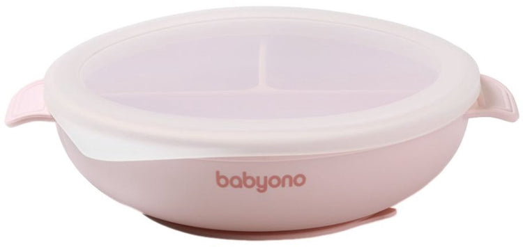 Babyono Baby Ono rosa Silikonteller mit Saugnapfdeckel