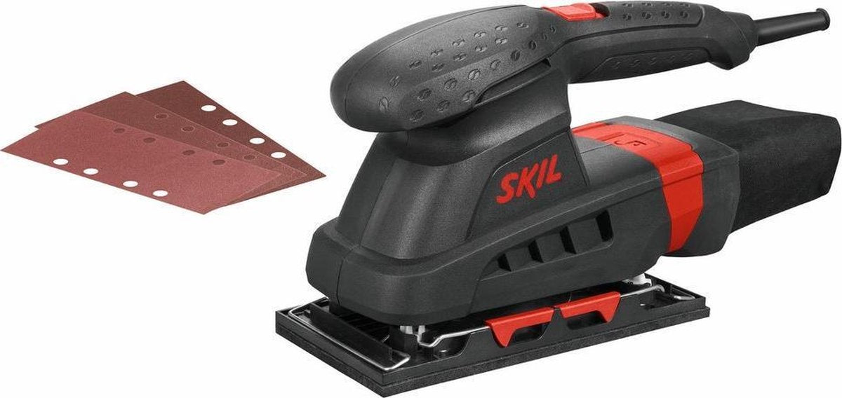 Skil Exzenterschleifer 160 W – Schleifmaschine – Schleiffläche 92 x 185 mm – Staubabsaugung – mit Klemmen und Klettverschluss – inklusive 3 Blatt Schleifpapier – 7347 AA