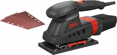 Skil Exzenterschleifer 160 W – Schleifmaschine – Schleiffläche 92 x 185 mm – Staubabsaugung – mit Klemmen und Klettverschluss – inklusive 3 Blatt Schleifpapier – 7347 AA
