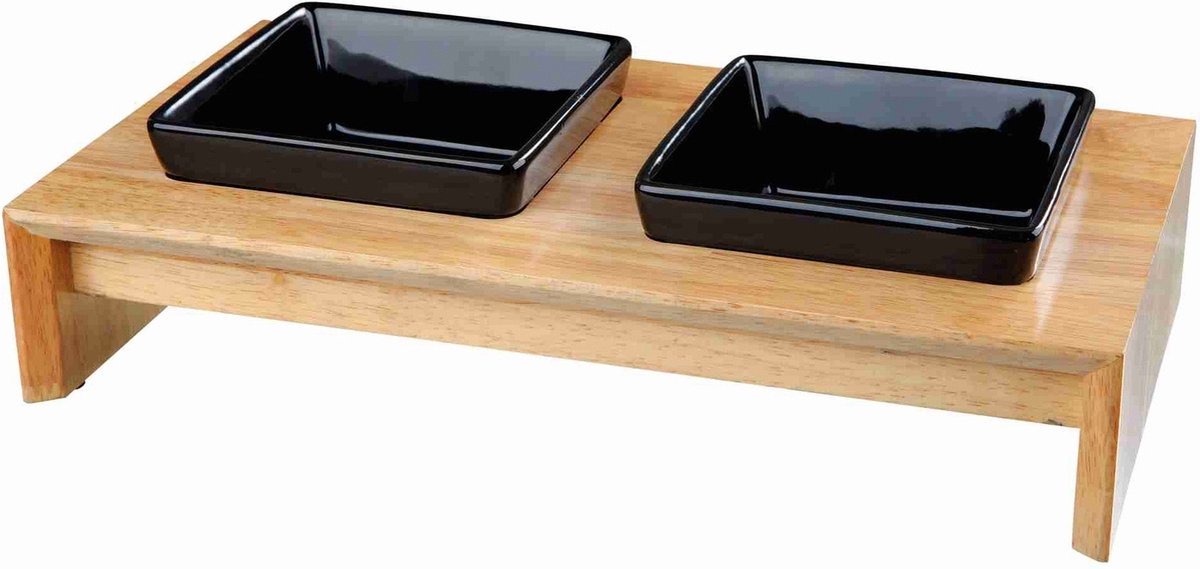 Trixie Feed Set Keramik mit hölzernen Basis schwarz