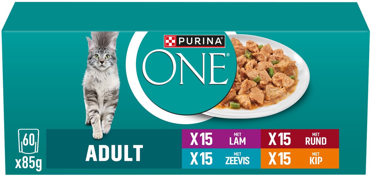 Purina One Purina® One® Adult – Nassfutter für Katzen – Lamm, Rind, Thunfisch, Seefisch – 60 x 85 g