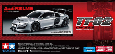 Tamiya Modellbausatzauto – 58749 RC-Auto – Audi R8 LMS 2008 – TT-02 RC Kunststoff – 1:10 – Modellbau
