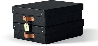 Leitz Puro mittelhohe Aufbewahrungsbox mit Deckel – 2er-Set – 8 l – 100 % recycelter Karton – Schwarz