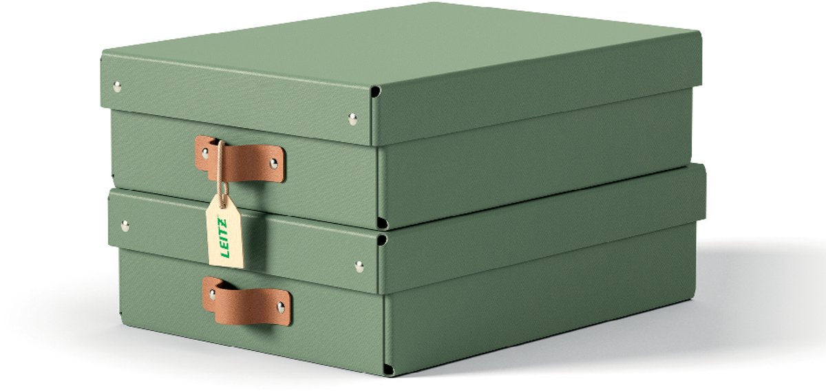 Leitz puro mittelhohe Aufbewahrungsbox mit Deckel – 2er-Set – 8 l – 100 % recycelter Karton – grün
