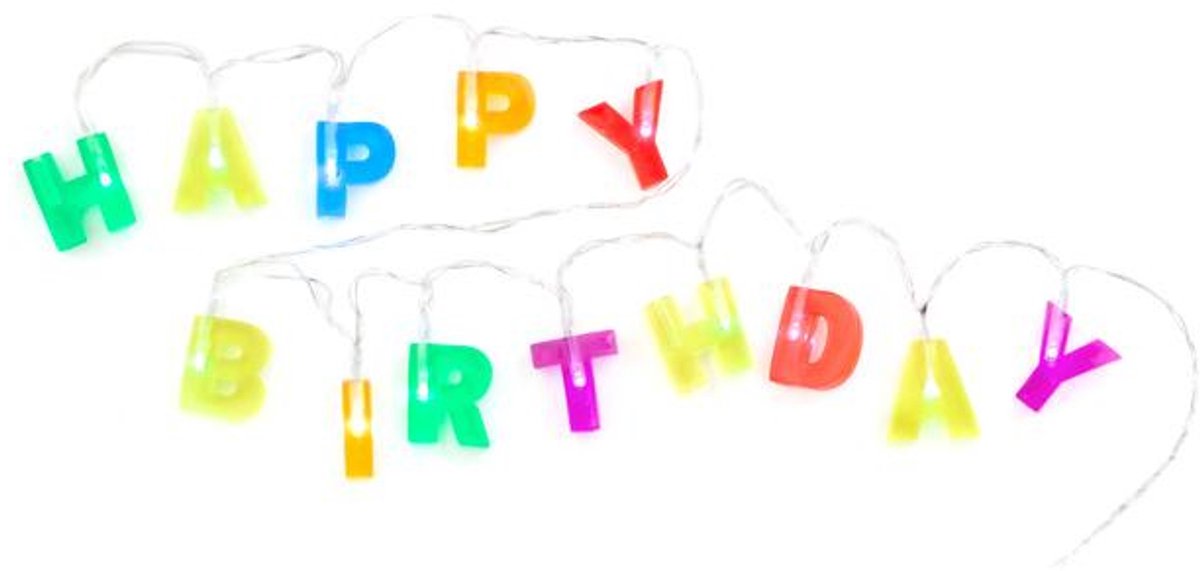 Kikkerland Happy Birthday Lichterkette – Geburtstagsdekoration – Geburtstagslichter – verschiedene Farben – LED