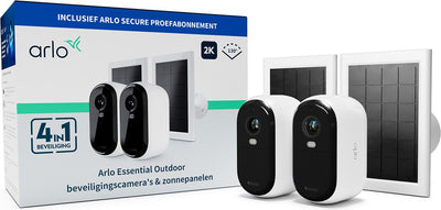 Drahtlose Arlo Essential 2K-Überwachungskamera für den Außenbereich und Solarmodule – 2 Kameras, 2 Solarmodule