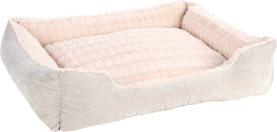 Hundekorb Flamingo - Hundekissen - Hundebett - Verona rechteckig - Beige - 100x80x25 cm - Plüschkorb mit abnehmbarem Bezug und rutschfestem Boden - waschbar bei 30°C