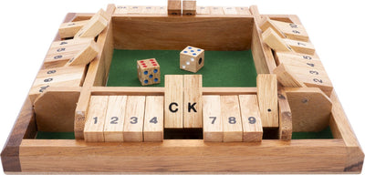 Longfield Shut the Box 4 Spieler – Würfelspiel aus Holz – klassisches Brettspiel – Familienspiel mit Filz – 2 Würfel – Engelsherz