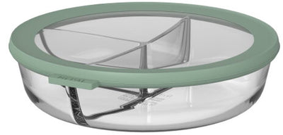 Mepal Glas-Bento-Frischhaltedose rund Cirqula – 250+250+500 ml – Lebensmittelbehälter aus Glas – hitzebeständig bis 550 °C. ohne Deckel – Meal-Prep-Behälter – nordischer Salbei