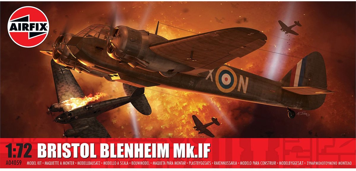 Airfix Modellbausatz Flugzeug – 04059 Bristol Blenheim MK.IF – Propellerflugzeug aus Kunststoff – 1:72 – Modellbau