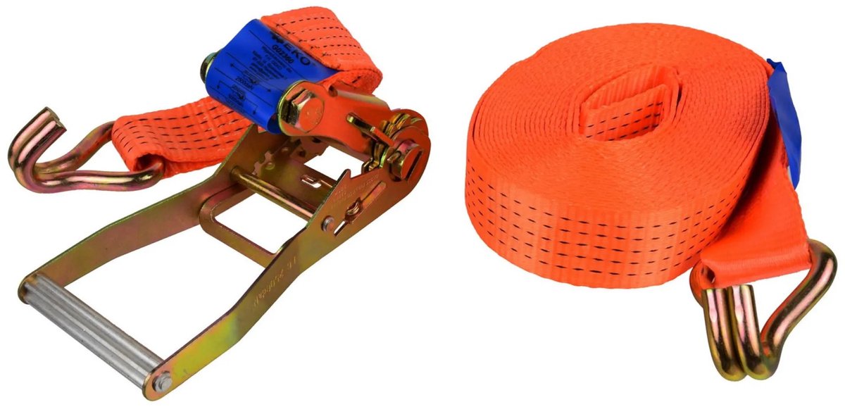 Geko Ratschenzuggurt – 10 m – 5000 kg – Polyester – J-Haken – 50 mm breit