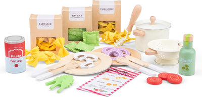 Woet ® Holzspielzeug-Nudelset – Spielzeugset „Machen Sie Ihre eigenen Nudeln“ – FSC – inklusive Ravioli, Tagliatelle, Farfalle-Sauce – Spielzeugessen – Rollenspiel-Küchenset – ab 3 Jahren