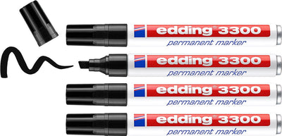Edding 3300 Permanentmarker – Schwarz – 4 Marker – Keilspitze 1–5 mm – wasser- und abriebfest – für Pappe, Kunststoff, Holz, Metall usw. – Alkoholmarker für Erwachsene