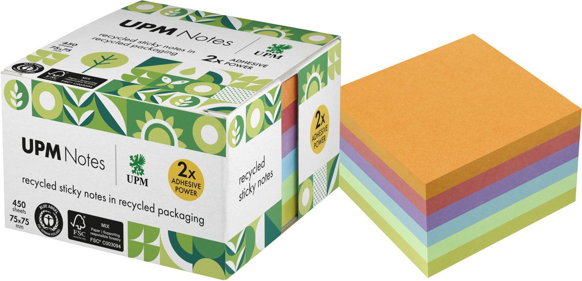 Info-Notizen Upm Haftnotizen – Format 75 x 75 mm – farbig sortiert – 1 Notizblock – in-5654-97ur