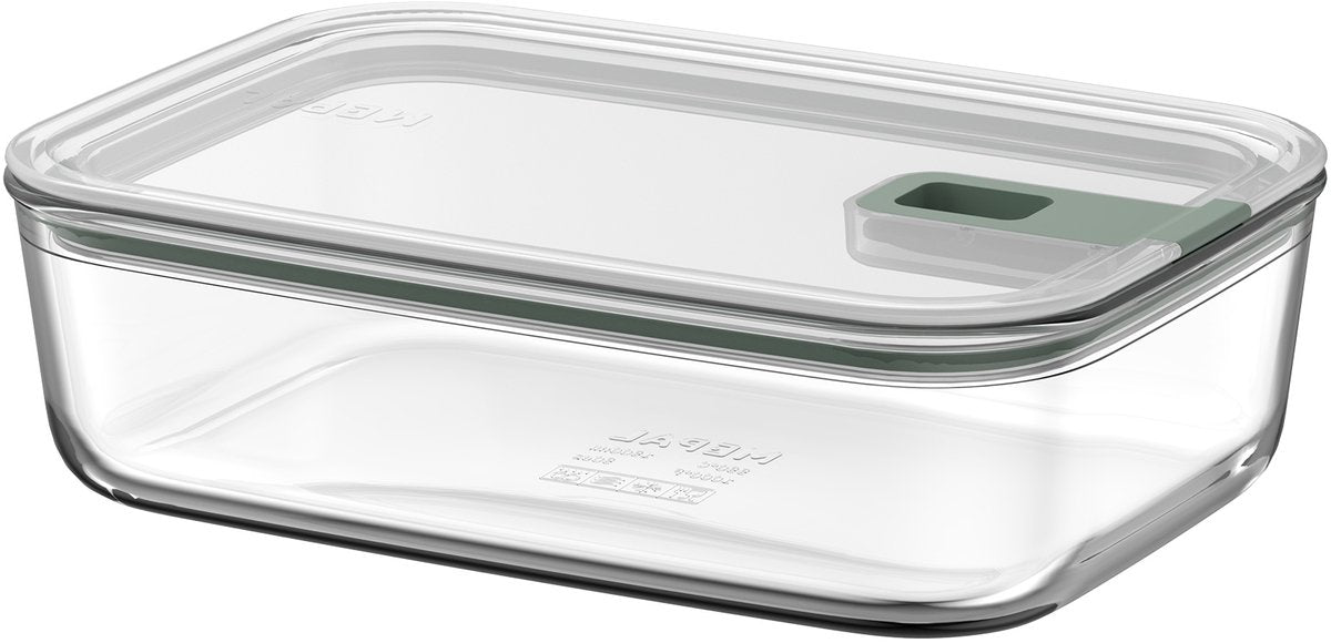 Mepal Glas-Lebensmittelbehälter Easyclip – 1,5 l – Glas-Lebensmittelbehälter mit Schiebeverschluss – mikrowellengeeignet. (Dampf-)Ofen. Kühl- und Gefrierschrank – nordischer Salbei