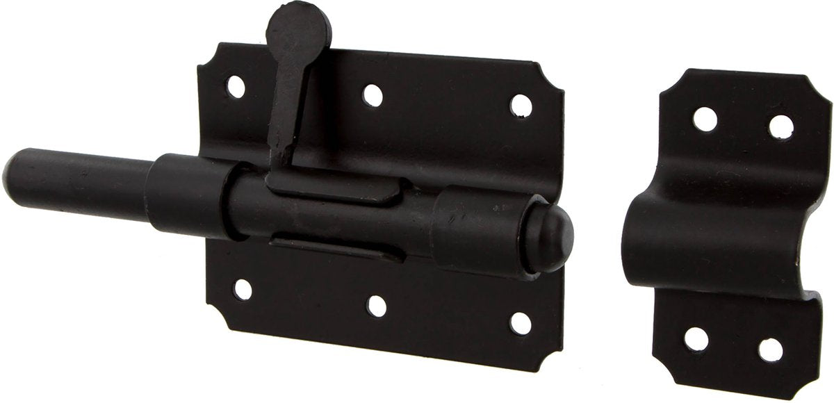 Starx-Plattenriegel – mit Rundriegel – Schließöse und Schließblech – 90 x 65 mm – schwarz lackiert