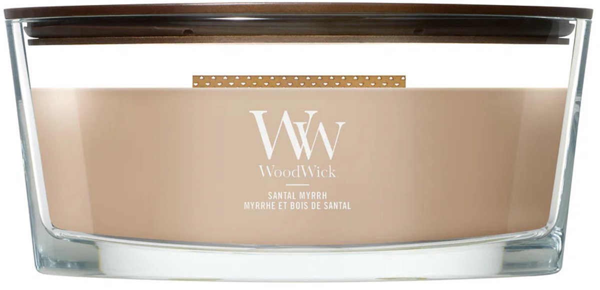 Woodwick Heartwick Flame Ellipse Duftkerze – Santal Myrrhe – 50 Brennstunden