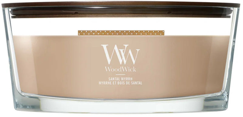 Woodwick Heartwick Flame Ellipse Duftkerze – Santal Myrrhe – 50 Brennstunden