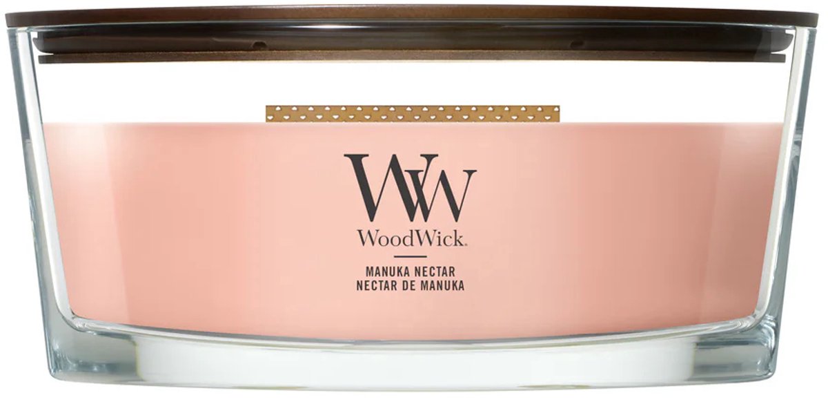 Woodwick Heartwick Flame Ellipse Duftkerze – Manuka-Nektar – 50 Brennstunden