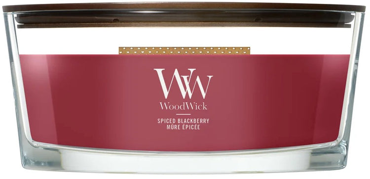 Woodwick Heartwick Flame Ellipse Duftkerze – Gewürzte Brombeere – 50 Brennstunden