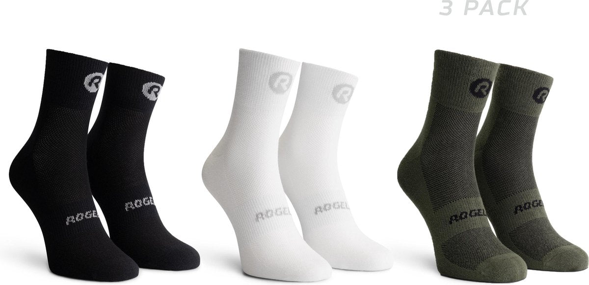 Rogelli Core-Kombi-Radsocken – 3er-Pack – Schwarz Weiß Armeegrün – 36 39
