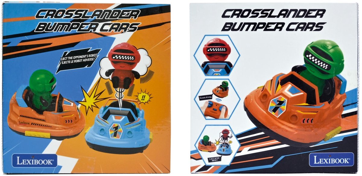 Lexibook Crosslander® Stoßstangen-Set – Set aus 2 Autoscootern mit 2 abnehmbaren Figuren mit Licht- und Soundeffekten