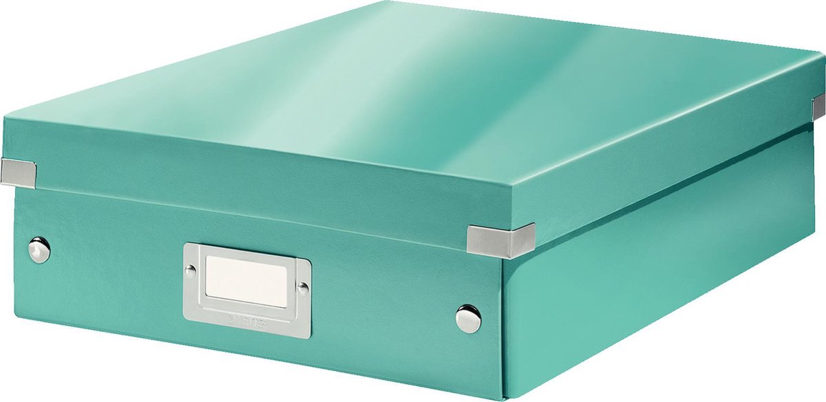 Leitz wow click store mittelgroße Aufbewahrungsbox – 85 % recycelter Karton – platzsparende Sortierbox mit Fächern – 28,1 x 10 x 37 cm (BxHxT) – Eisblau