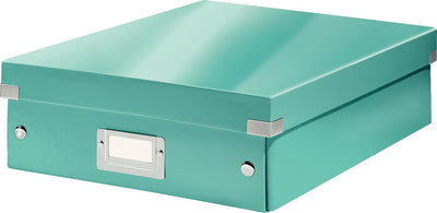 Leitz wow click store mittelgroße Aufbewahrungsbox – 85 % recycelter Karton – platzsparende Sortierbox mit Fächern – 28,1 x 10 x 37 cm (BxHxT) – Eisblau
