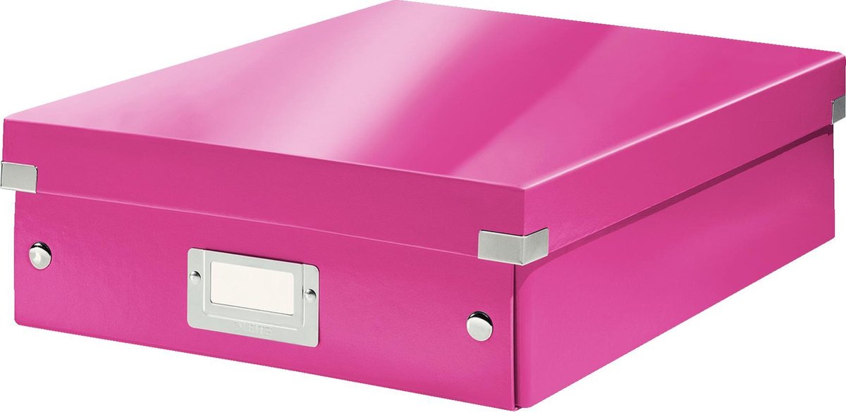 Leitz wow click store mittelgroße Aufbewahrungsbox – 85 % recycelter Karton – platzsparende Sortierbox mit Fächern – 28,1 x 10 x 37 cm (BxHxT) – rosa