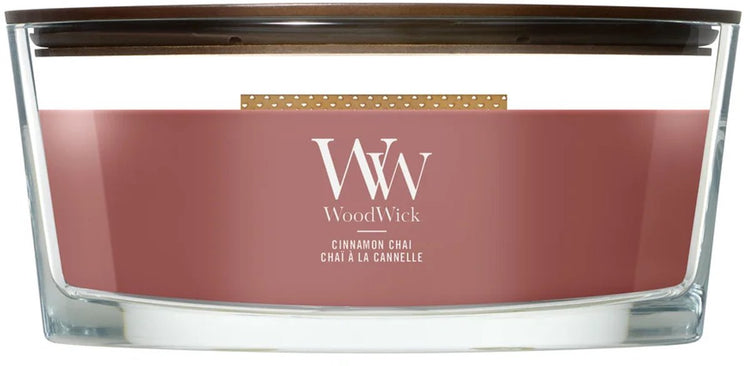 Woodwick Heartwick Flame Ellipse Duftkerze – Zimt-Chai – 50 Brennstunden